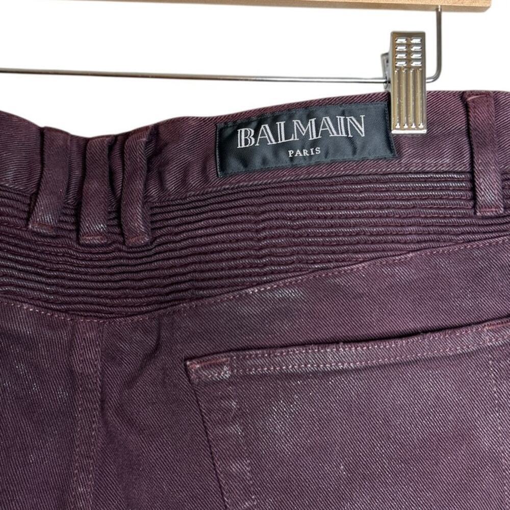 Balmain Paris Men's Denim Biker Moto Jeans‎ Burgundy Size 32x30 - Picture 6 of 14